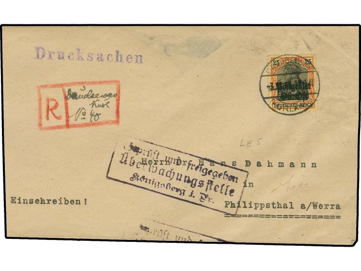 "DAUDSEWAS (KURLAND)" strike on 25 pfg. on registered cover, with handwritten "r-label", to Philippsthal with arrival mark, f