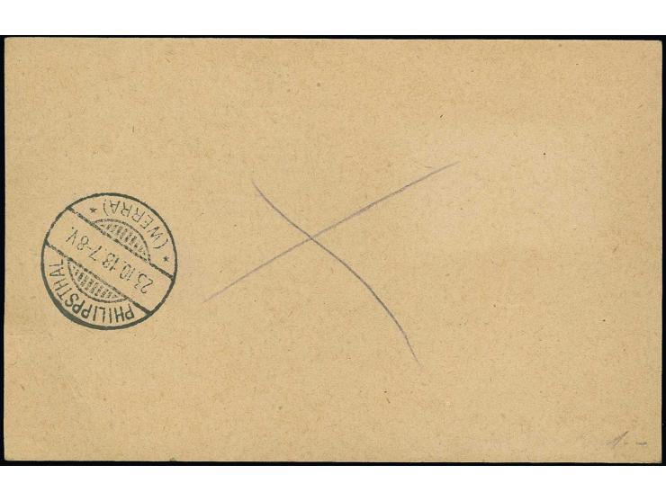 "NEUENBURG (KURLAND) 17.10.18" three clear strikes on registered postal stationery 10 pfg. with additional franking and handw
