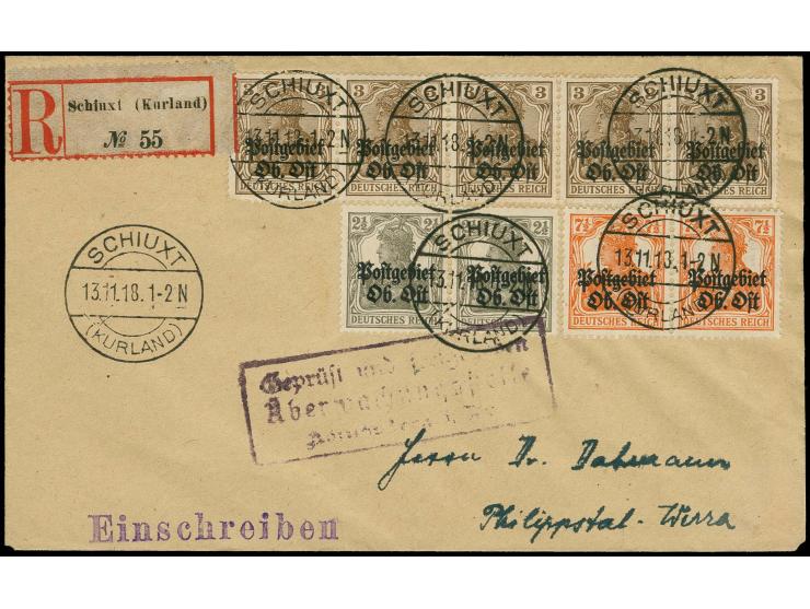 "SCHIUXT (KURLAND) 13.11.18" several clear strikes on registered Dahmann-cover to Philippstal with arrival mark, fine