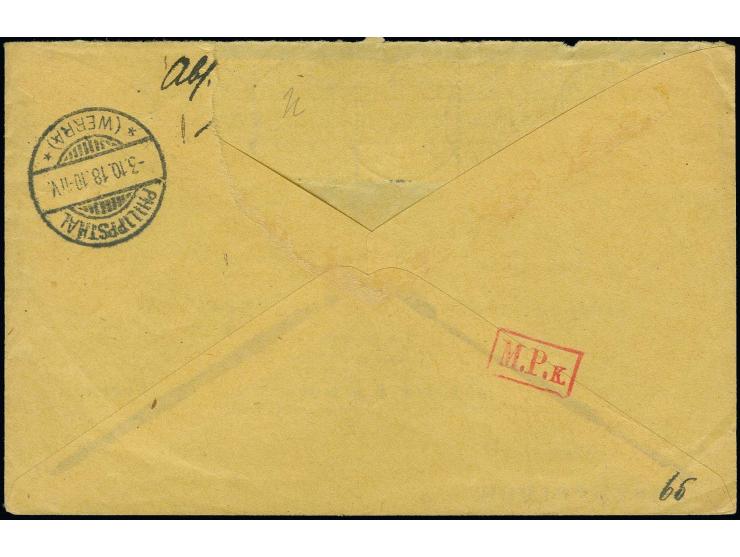 "SUBAT * * * 26.8.18" several clear strikes on franked, registered printed matter to Philippsthal with arrival mark, backflap