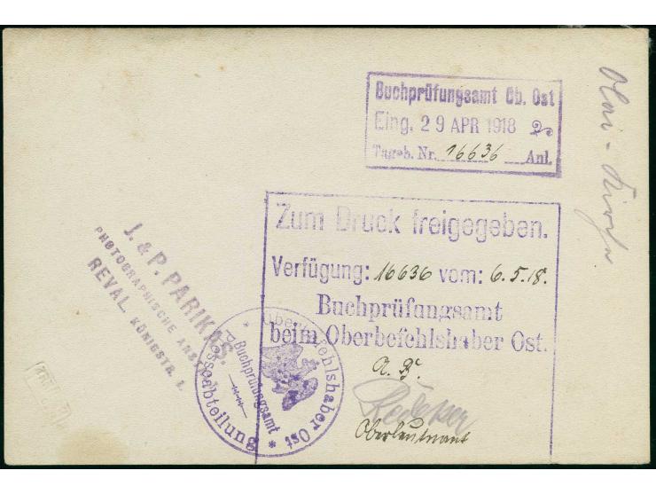Release picture postcard of old Reval, reverse with handstamp "Relased for printing....Buchprüfungsamt beim Oberbefehlshaber 