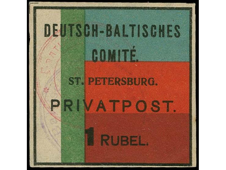 DEUTSCH-BALTISCHES COMITE ST. PETERSBURG PRIVATPOST: 1 r. with German and Russian cancel, fine, signed Mikulski