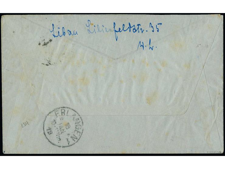 15 pfg. as vertical pair and Deutsches Reich Germania 10 pfg. without overprint tied by cds. "K.D. FELDPOST 15.1.9" to regist