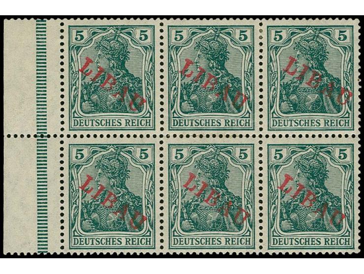 5 pfg. as block of six with left sheet margin, unused, scarce multiple, fine