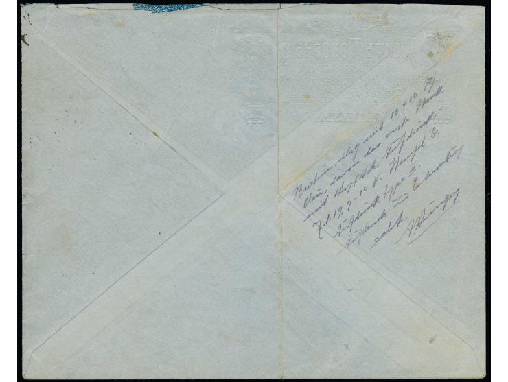 10 pfg. as horizontal pair with left sheet margin, the left stamp with inverted overprint, tied by cds. to cover addressed to