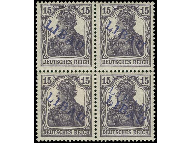 15 pfg. as block of four, the lower right stamp with clear double overprint, unused, fine, certificate Schlegel BPP