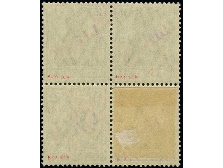 15 pfg. as block of four, the lower right stamp with clear double overprint, unused, fine, certificate Schlegel BPP