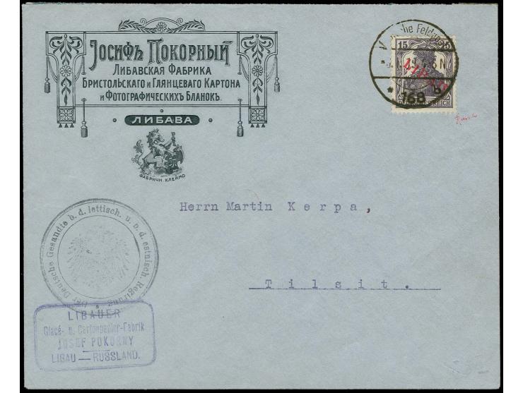 15 pfg. tied by cds. to cover addressed to Tilsit, fine