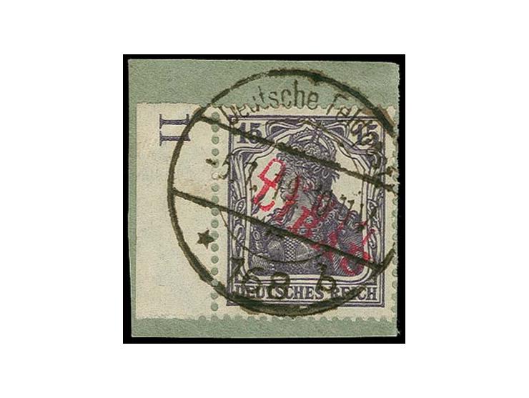 15 pfg. with left sheet margin, with clear double print one inverted, tied by cds. to piece, scarce, fine, signed with Mikuls