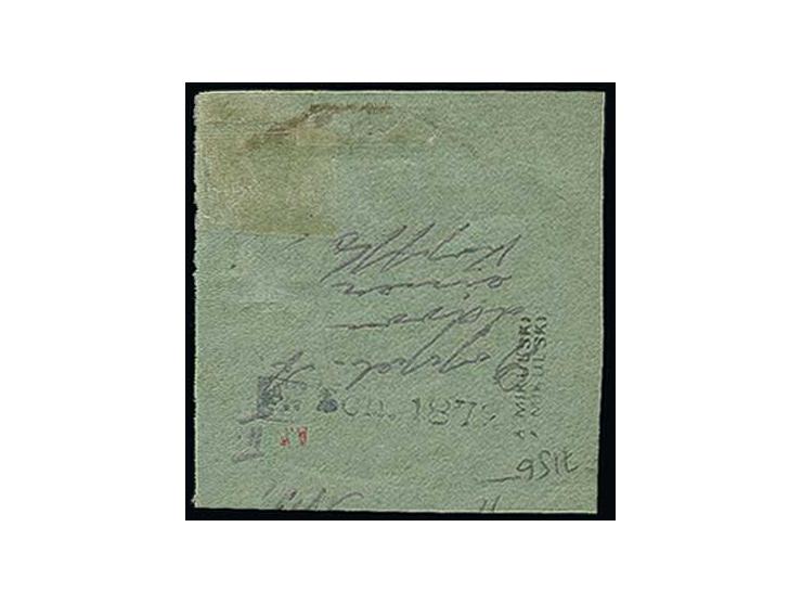 15 pfg. with left sheet margin, with clear double print one inverted, tied by cds. to piece, scarce, fine, signed with Mikuls