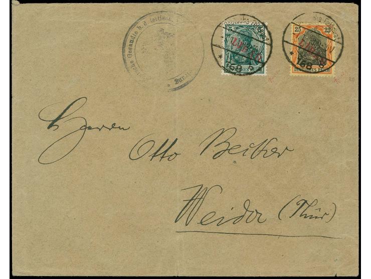 25 and 5 pfg. tied by cds. to cover, cover folded otherwise fine