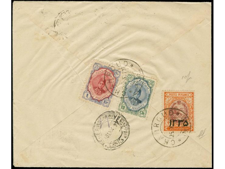 1917, handstamp "1335" on lion 1 ch. with additional franking, tied by cds. "CHAHROUD 25.X.17" on reverse of commercial envel