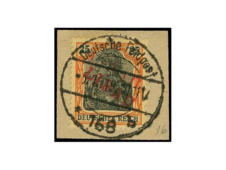 25 pfg. with clear doubleprint, tied by clear cds. to piece, fine, signed Schlegel BPP