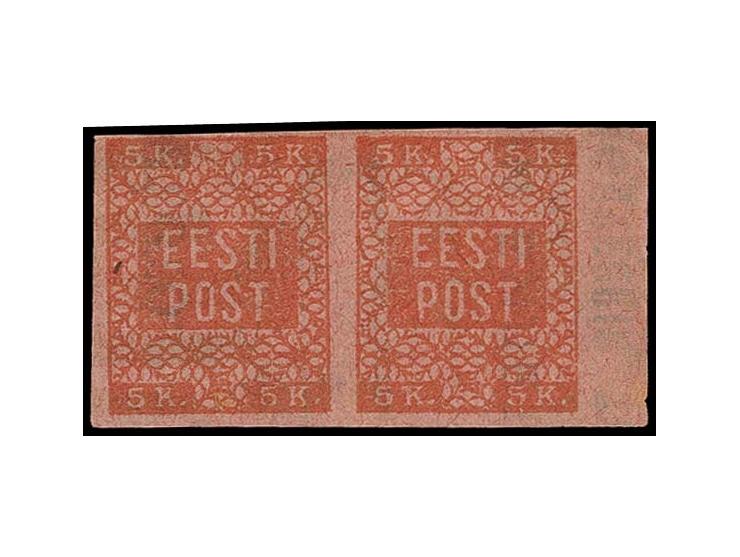 5 k. rose printed on reverse of lilac rose cinema tickets, horizontal pair, without gum, fine (Hurt/Ojaste G:2)