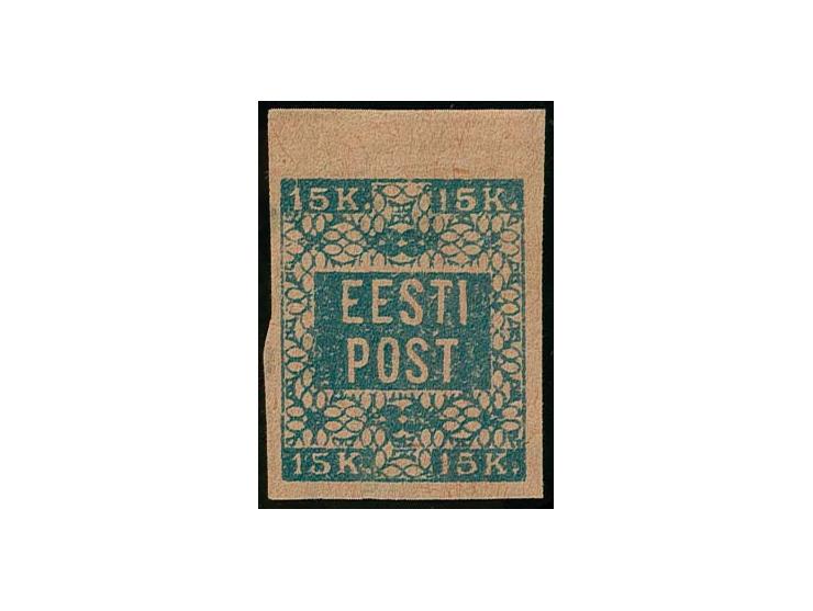 15 k. blue printed on reverse of lilac rose cinema ticket, without gum, fine (Hurt/Ojaste G:5)