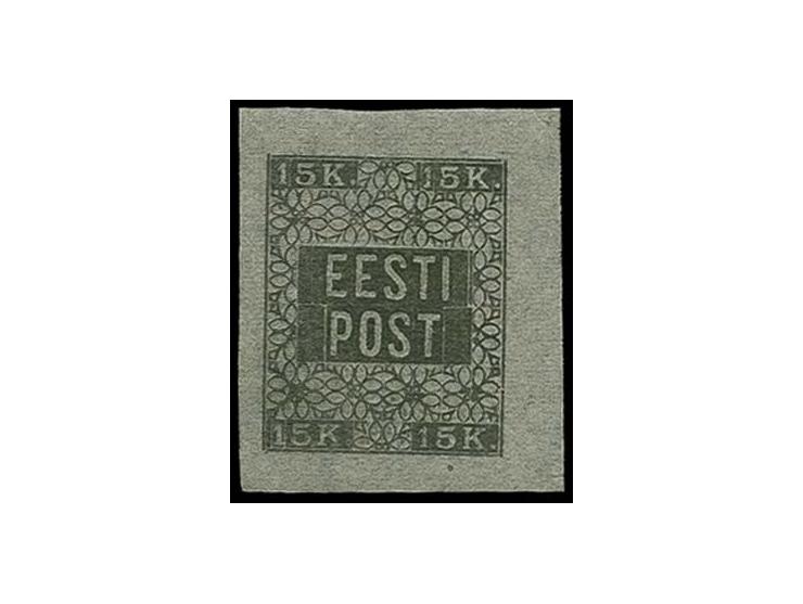 1918, Flower Design 15 k. black on cigarette paper, completed design assembled of small pieces, printed by typography, withou
