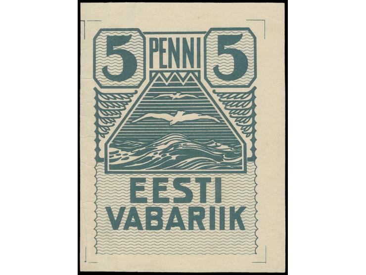 1919, Seagull 5 p., large (64 x 94 mm) proof in blue-grey on medium paper, reverse with black paper remnants, small paper wri
