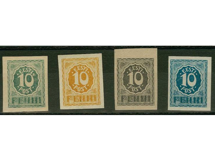 10 p. dull-green, brown-yellow, grey and light-blue, each as proof on ungummed paper, fine, two signed Nemvalz/Mikulski