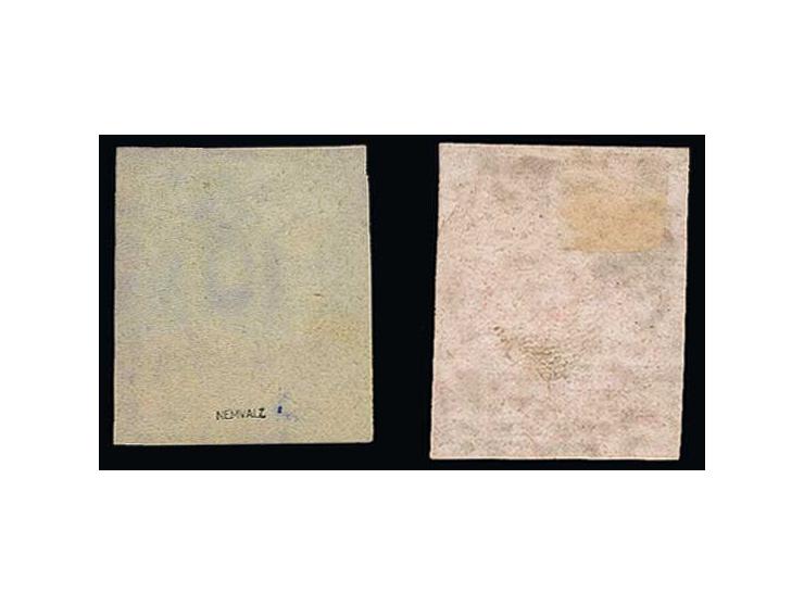 10 p. silver on black carton and copper on lilac-blue paper, without gum, fine, the latter signed Nemvalz