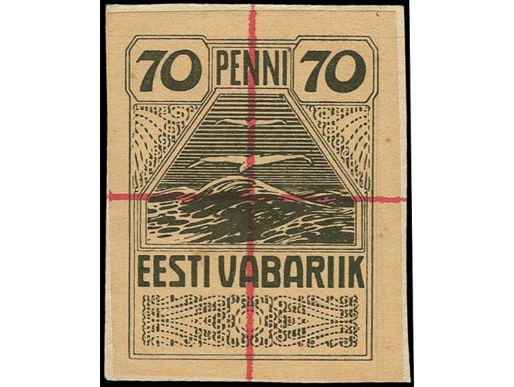1920, Seagull 70 p. black, as enlarged copy of mother die, with red pen cross, mounted on card, fine (Hurt/Ojaste G:1)