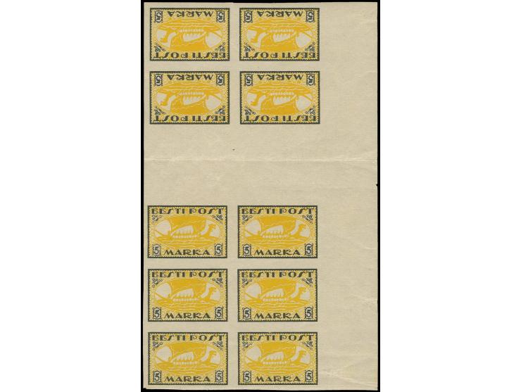 1919, Viking ship 5 m. as block of ten with left sheet margin with two tête-bêche, very scarce as only 20 pairs and out of th