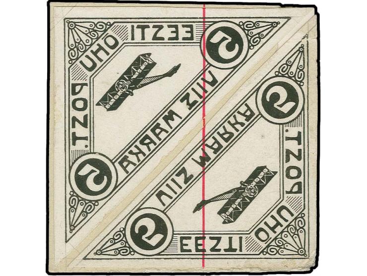1920, Airmail 5 m. as enlarged tête-bêche negative copy of sheet assembly, with red pen stroke, mounted on card, minor flaws,
