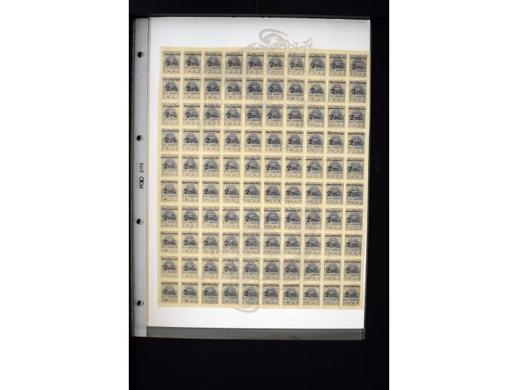 1920, Overprint issue 1-2 m. each as complete sheet of 100 with postmaster perforation, mint never hinged, fine