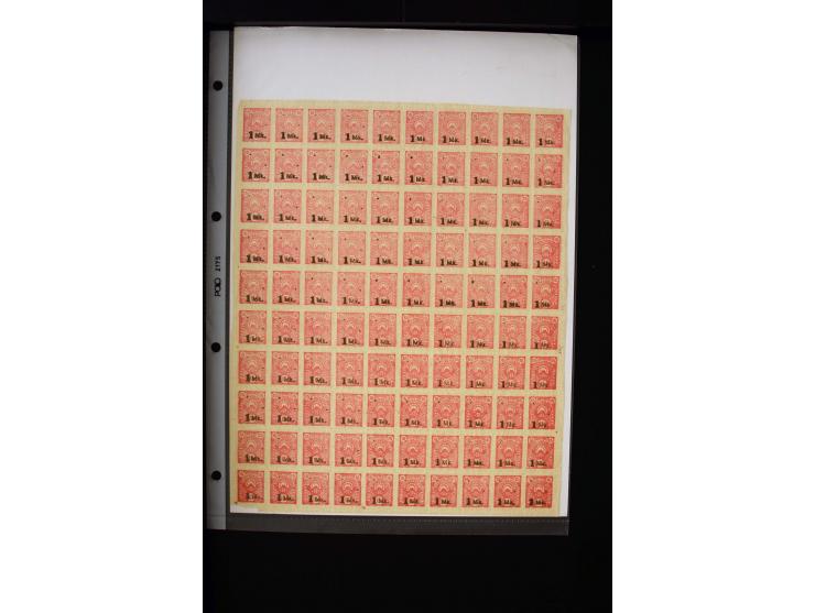 1920, Overprint issue 1-2 m. each as complete sheet of 100 with postmaster perforation, mint never hinged, fine