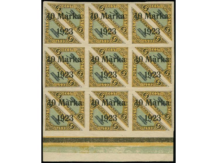 10 m. as block of nine from the lower sheet margin, mint never hinged, fine, signed Mikulski with certificate