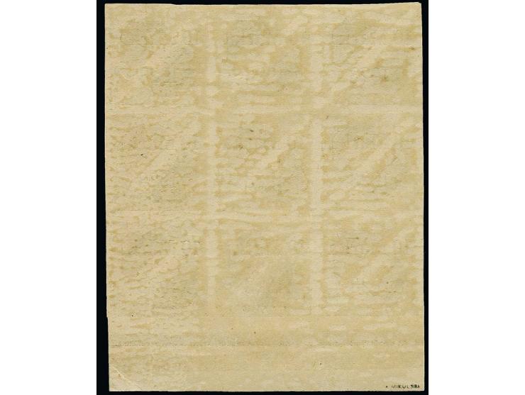 10 m. as block of nine from the lower sheet margin, mint never hinged, fine, signed Mikulski with certificate