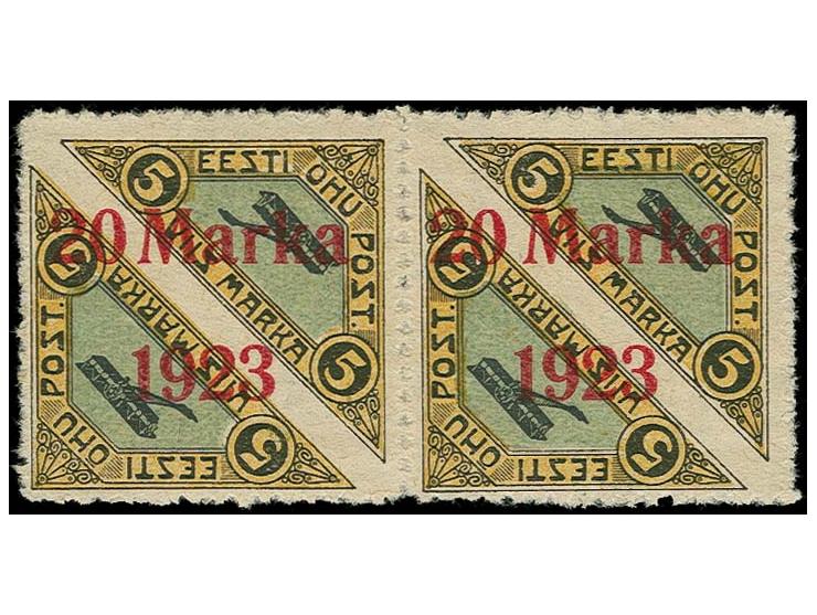 1923, Airmail 20 m. horizontal pair with Päevaleht perforation, unused, very fine, multiples are very rare, signed Mikulski a
