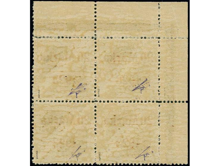 1923, Airmail 20 m. block of four from the upper left sheet corner with Päevaleht perforation, mint never hinged, very fine, 