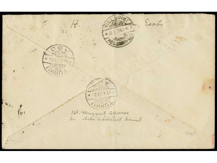 2½-5 m., perforated and imperforated, each as horizontal pair with additional franking tied by cds. "TALLINN 17 10 23" to reg