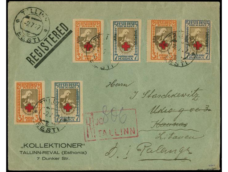 2½-5 m. imperforated and perforated with additional franking tied by cds. "TALLINN -2 7 27" to registered cover to Kaunas, fr