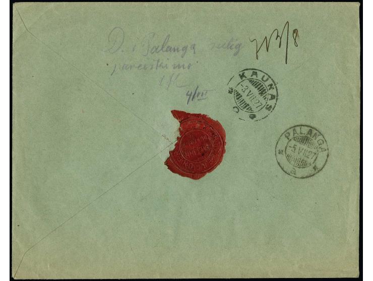 2½-5 m. imperforated and perforated with additional franking tied by cds. "TALLINN -2 7 27" to registered cover to Kaunas, fr