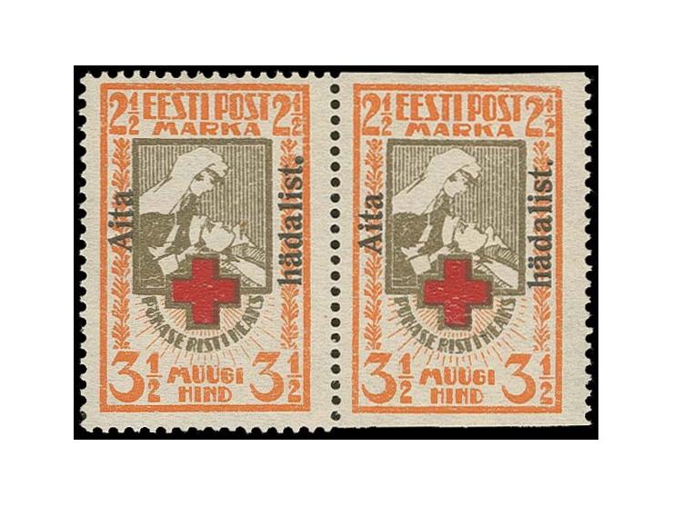 1923, Aita hädalist 2½ m., horizontal pair, the right stamp imperforated horizontally, unused, the left stamp mint never hing