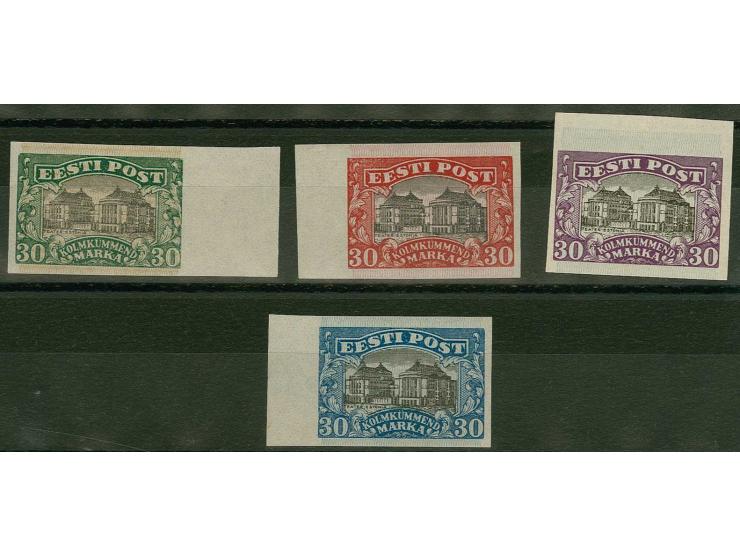1924, National theater 30 m., 4 proofs in different colours, without gum, all with sheet margin, fine