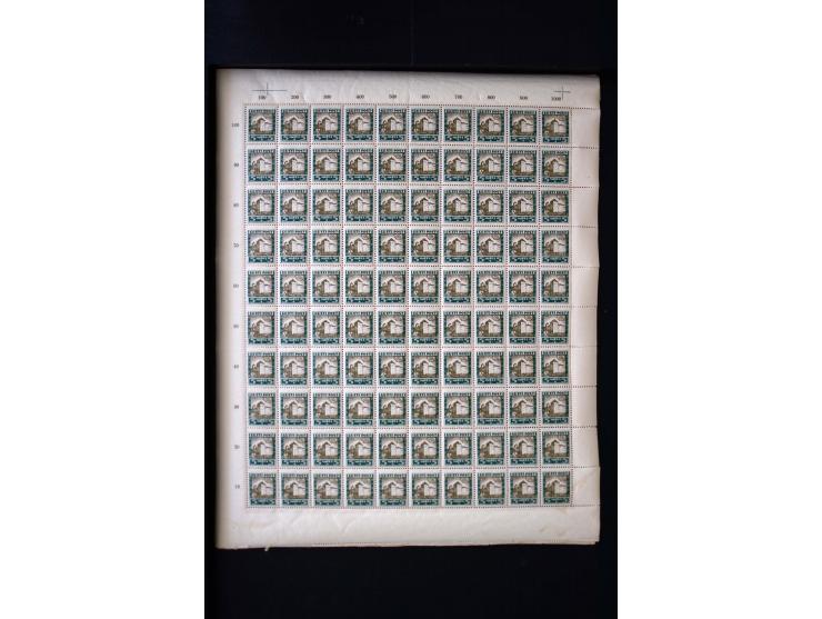 1927, City Views 5-40 m. complete sheets and collected by position 1-100, in addition some multiples and used stamps, fine