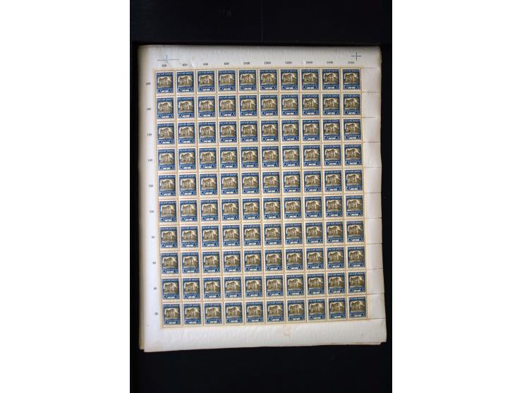 1927, City Views 5-40 m. complete sheets and collected by position 1-100, in addition some multiples and used stamps, fine