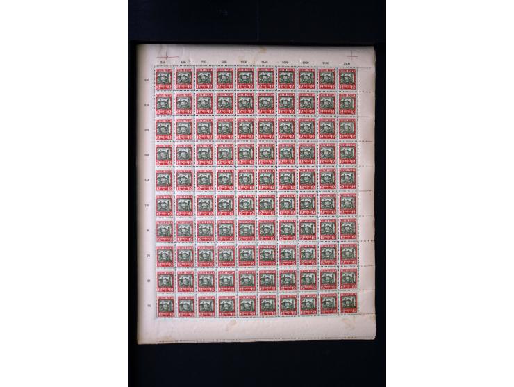 1927, City Views 5-40 m. complete sheets and collected by position 1-100, in addition some multiples and used stamps, fine