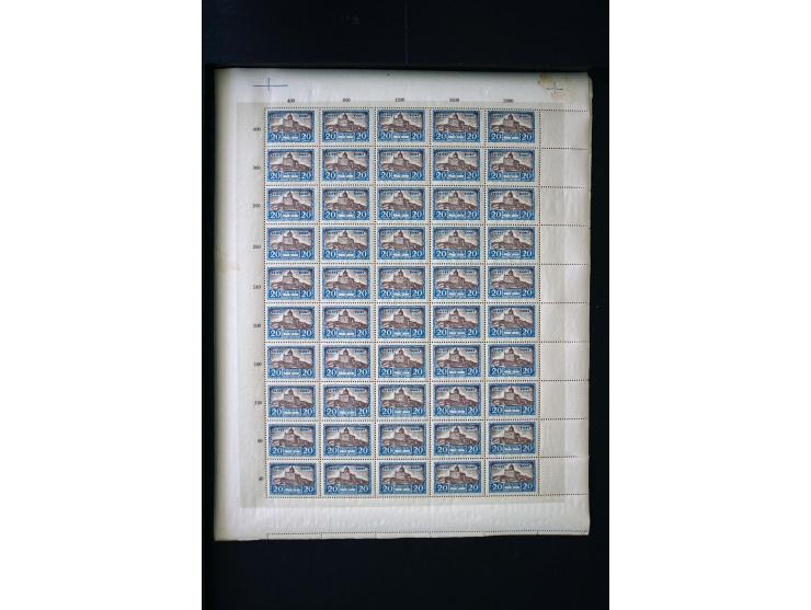 1927, City Views 5-40 m. complete sheets and collected by position 1-100, in addition some multiples and used stamps, fine