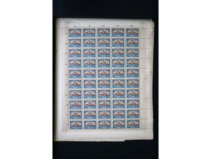 1927, City Views 5-40 m. complete sheets and collected by position 1-100, in addition some multiples and used stamps, fine
