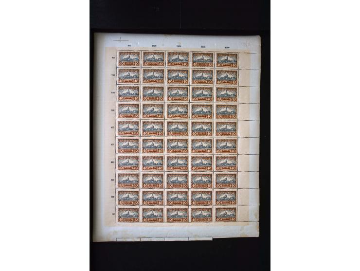 1927, City Views 5-40 m. complete sheets and collected by position 1-100, in addition some multiples and used stamps, fine