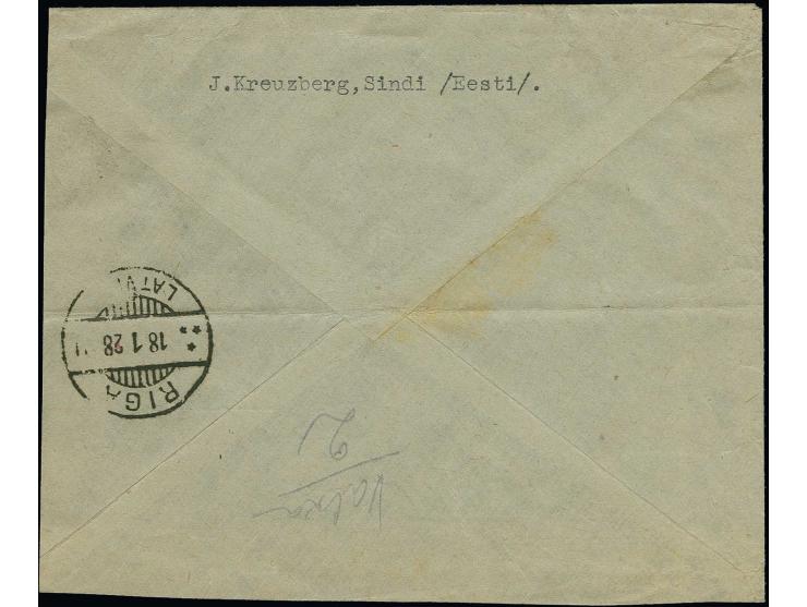 1927, Views of cities 5-40 m. tied by cds. "SINDI 17 I 28" to registered letter to Riga with arrival mark, slightly toned and