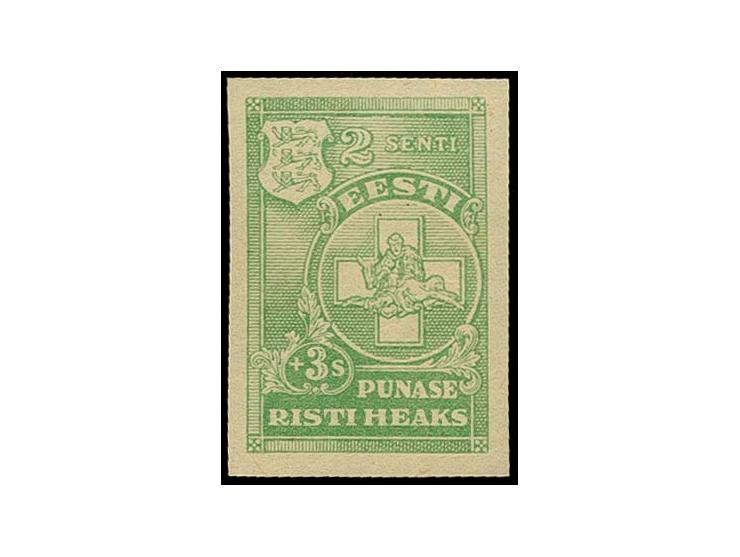 1931, Red Cross 2 s. green without red center and registration number, on yellowish paper, without gum, fine, signed Nemvalz