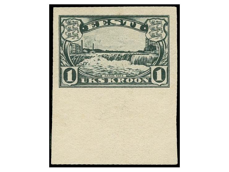 1933, Narva Falls 1 k., greyish black on grey paper, with lower sheet margin, without gum, fine