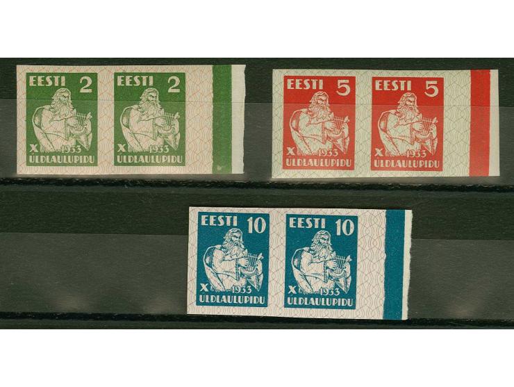 1933, Song festival 2-10 s., proofs, each as imperforated horizontal pair with right sheet margin, mint never hinged, fine, s