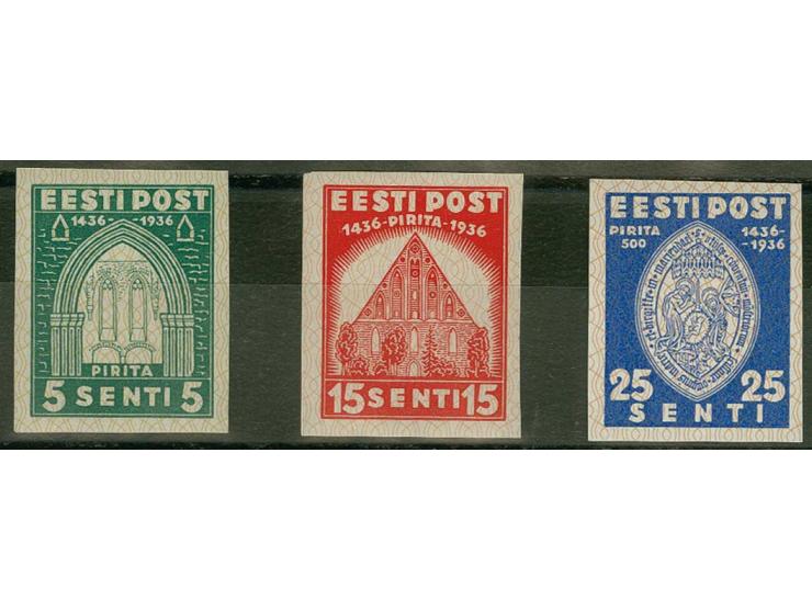 1936, Pirita 5-15 and 25 s., each as imperforated pair, unused, fine, signed Nemvalz