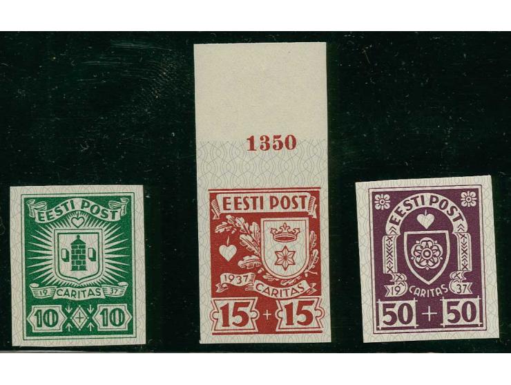 1937, Caritas 10-50 s. (without 25 s.) imperforated proofs, mint never hinged, fine