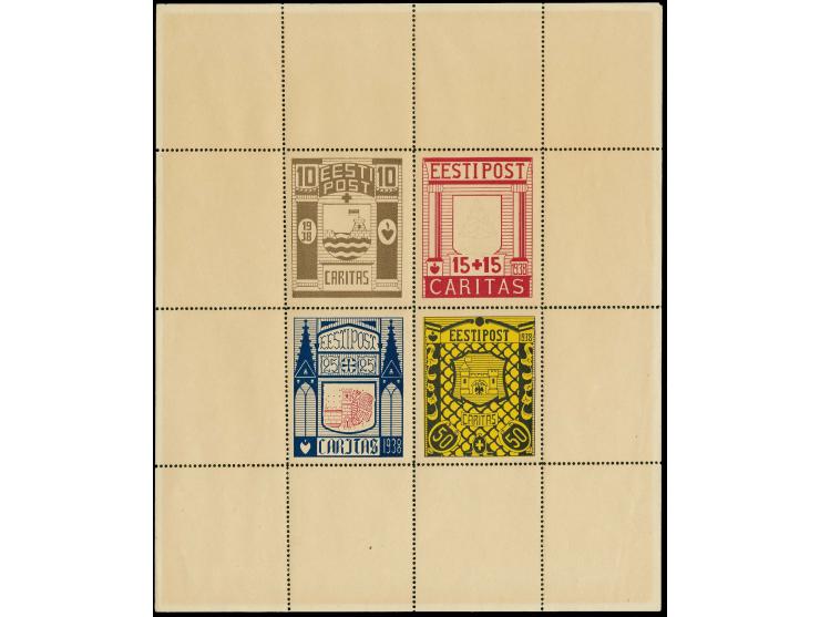 1938, Caritas 10-50 s., larger sized essay block, without gum, toned, scarce